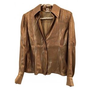 Hermes Metallic Gold Silk Shirt Blouse Button-up